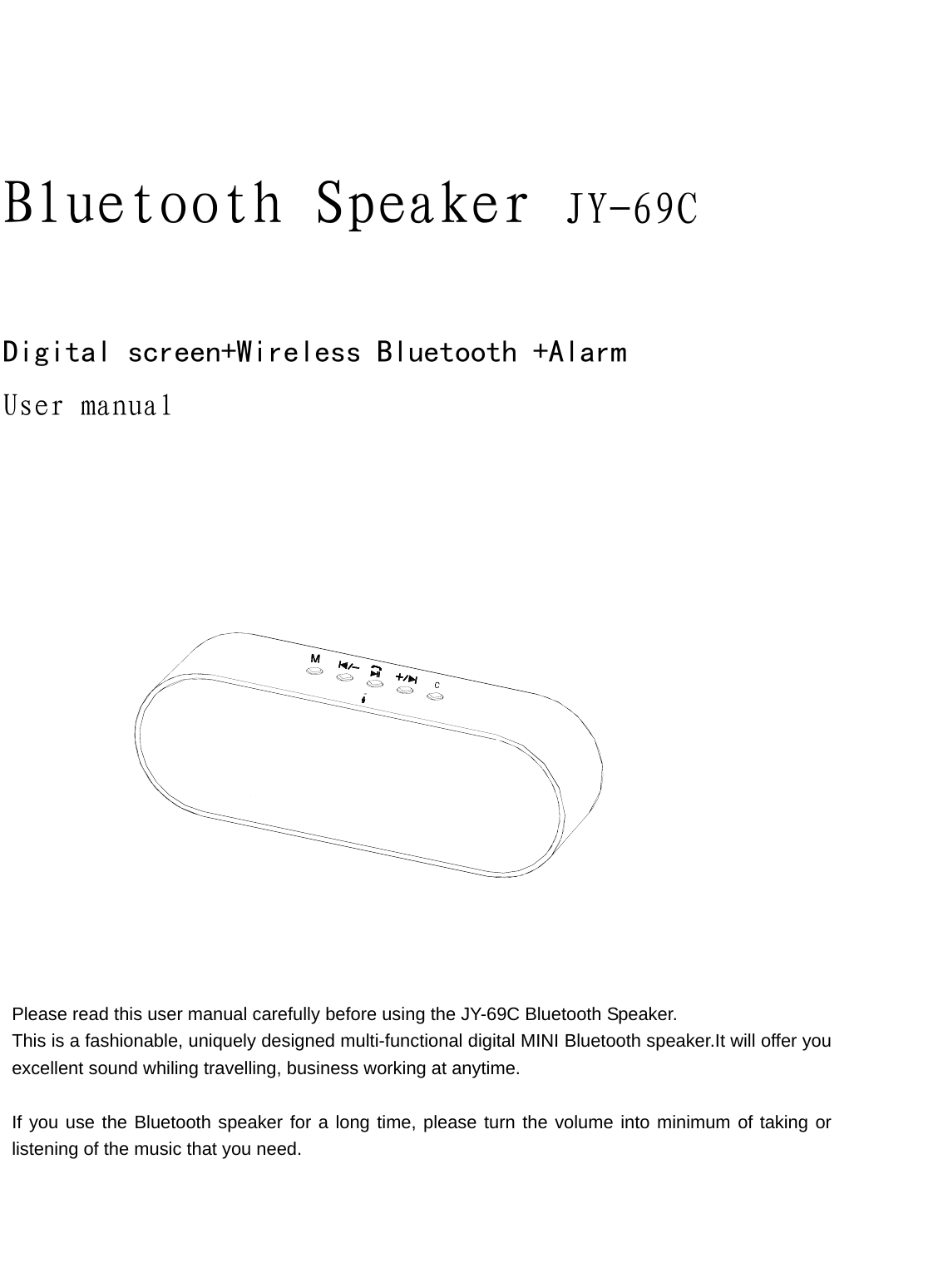 Page 1 of Aodasen Technology JY-69C Bluetooth Speaker User Manual 
