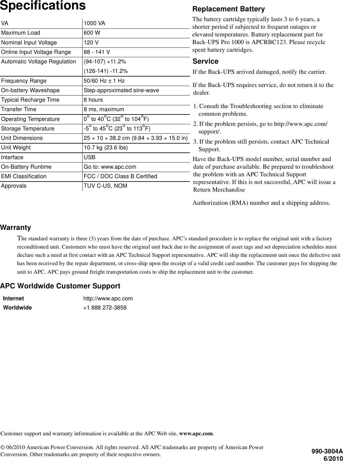 Page 8 of 8 - Apc Apc-Back-Ups-Br1000G-Users-Manual- BU UM 990-3804 MN01 EN  Apc-back-ups-br1000g-users-manual