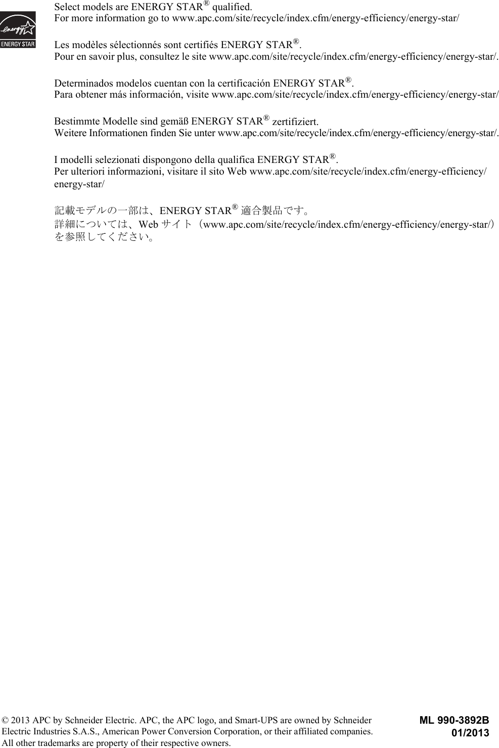 Page 8 of 8 - Apc Apc-Smart-Ups-1000-Va-Users-Manual- SU IQ 990-3892 MN01 ML  Apc-smart-ups-1000-va-users-manual