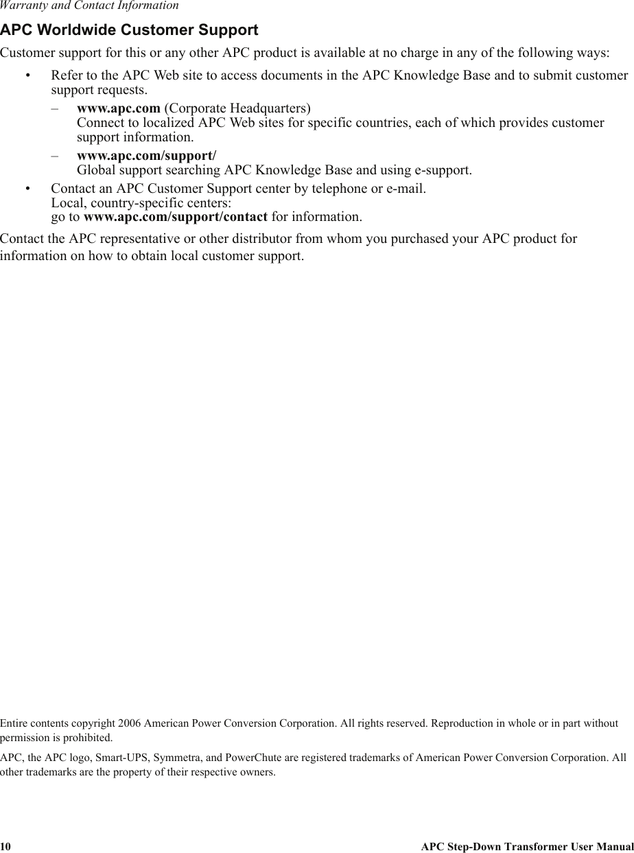 Page 10 of 10 - Apc Apc-Step-Down-Transformer-Ap9626-Users-Manual- 990-7820F 062906  Apc-step-down-transformer-ap9626-users-manual