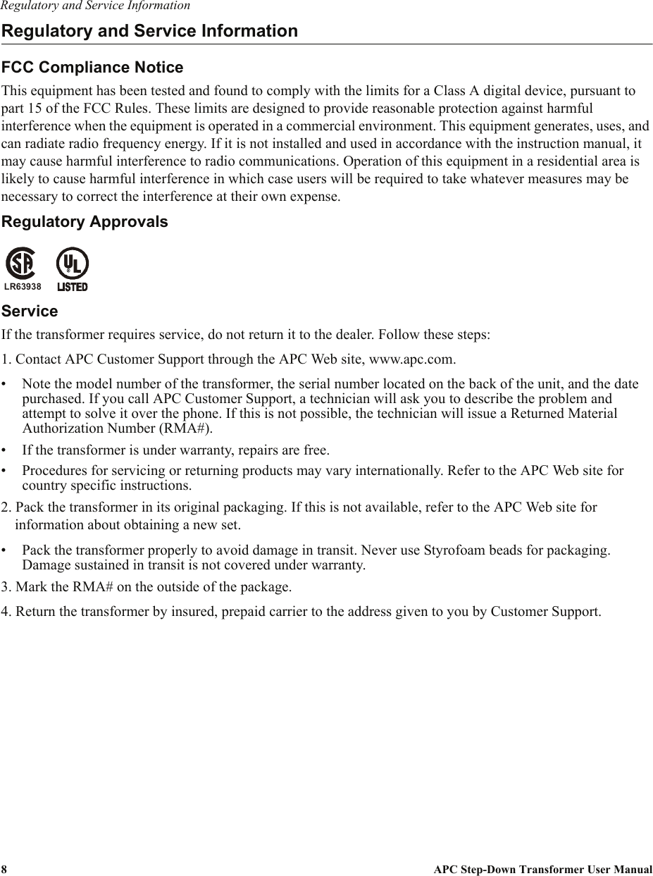 Page 8 of 10 - Apc Apc-Step-Down-Transformer-Ap9626-Users-Manual- 990-7820F 062906  Apc-step-down-transformer-ap9626-users-manual