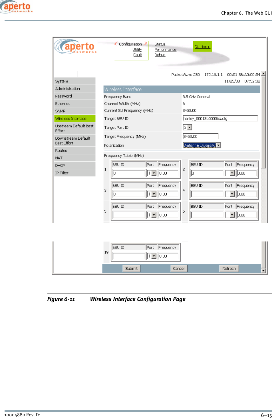 6–1510004880 Rev. D1Chapter 6.  The Web GUIFigure 6-11 Wireless Interface Configuration Page