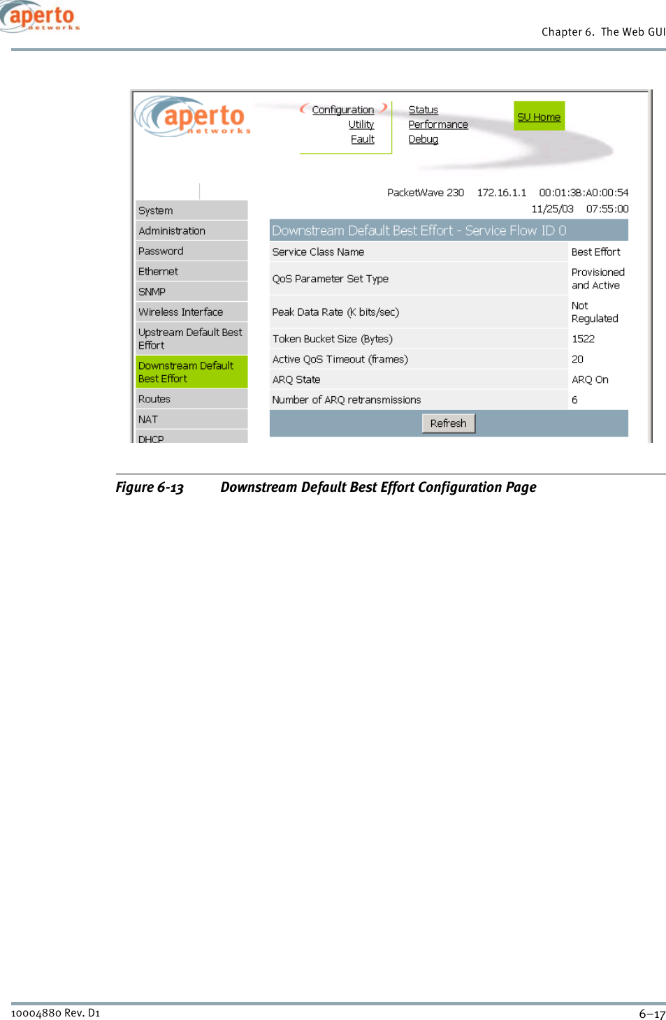 6–1710004880 Rev. D1Chapter 6.  The Web GUIFigure 6-13 Downstream Default Best Effort Configuration Page