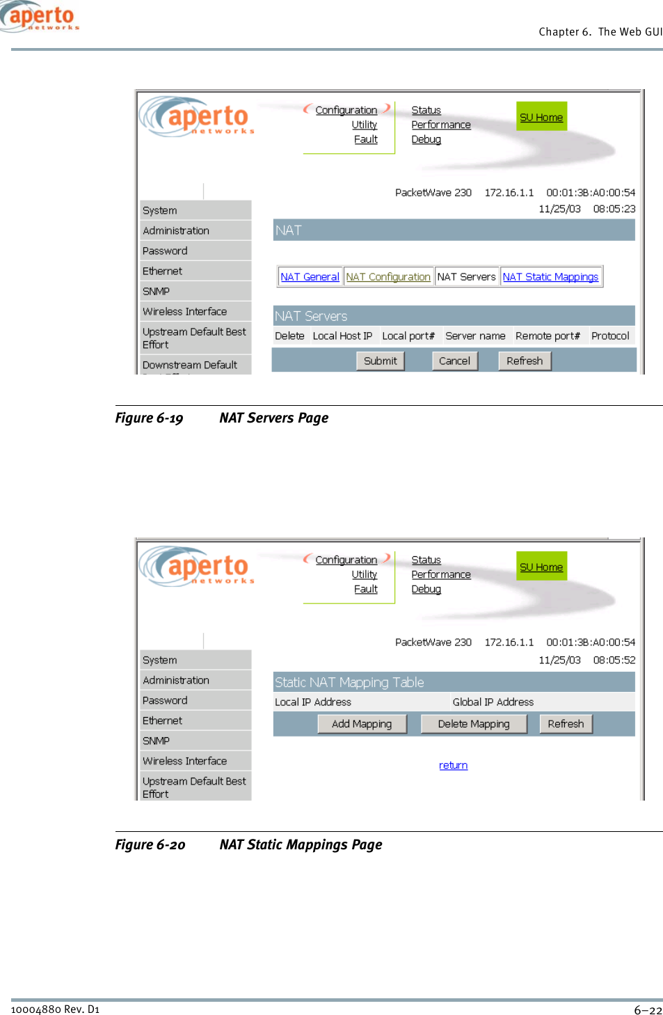 Chapter 6.  The Web GUI6–2210004880 Rev. D1Figure 6-19 NAT Servers PageFigure 6-20 NAT Static Mappings Page