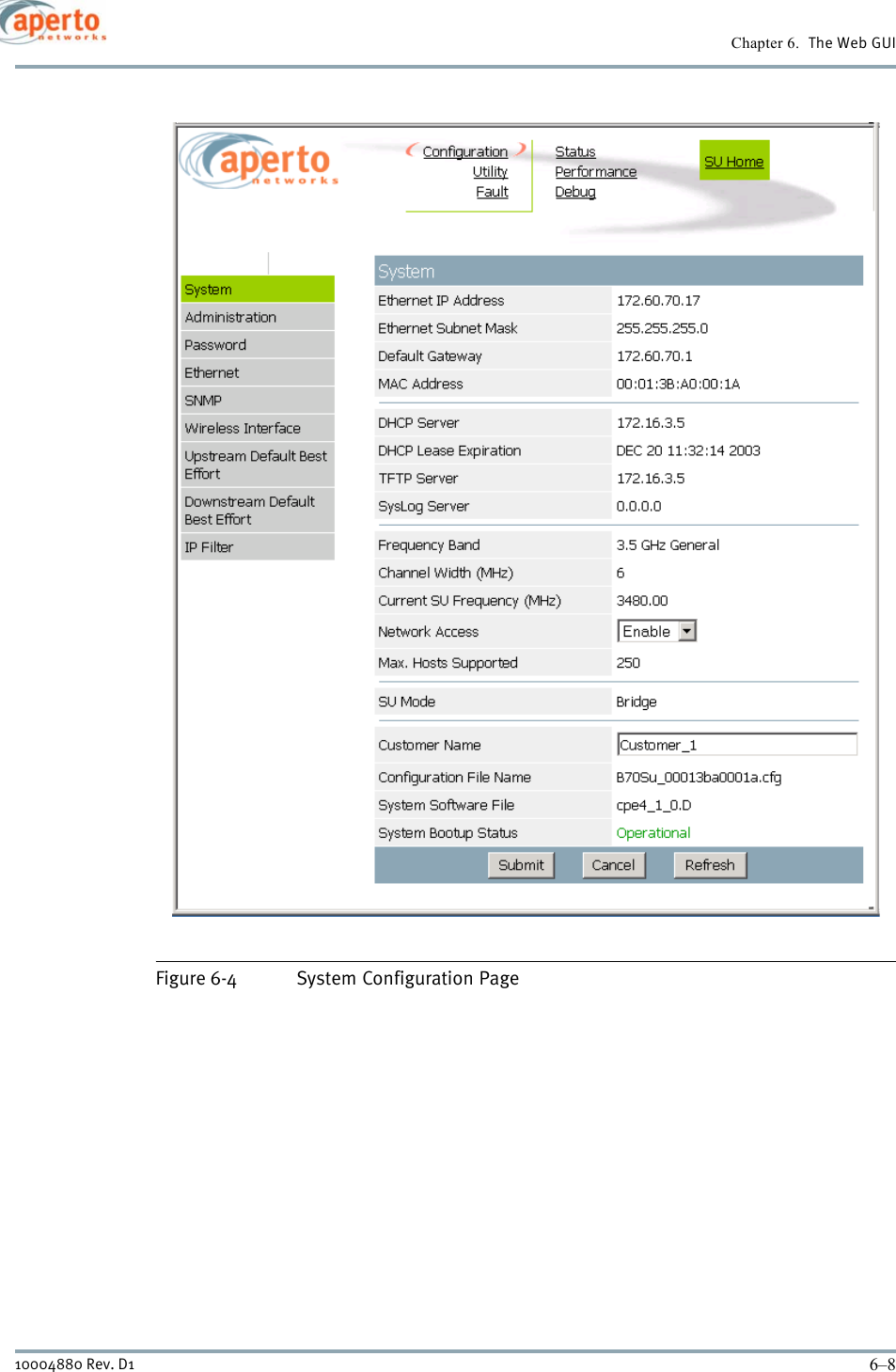 Chapter 6.  The Web GUI6–810004880 Rev. D1Figure 6-4 System Configuration Page