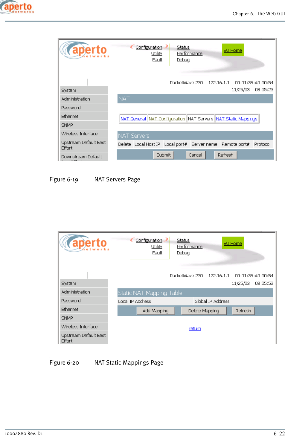 Chapter 6.  The Web GUI6–2210004880 Rev. D1Figure 6-19 NAT Servers PageFigure 6-20 NAT Static Mappings Page