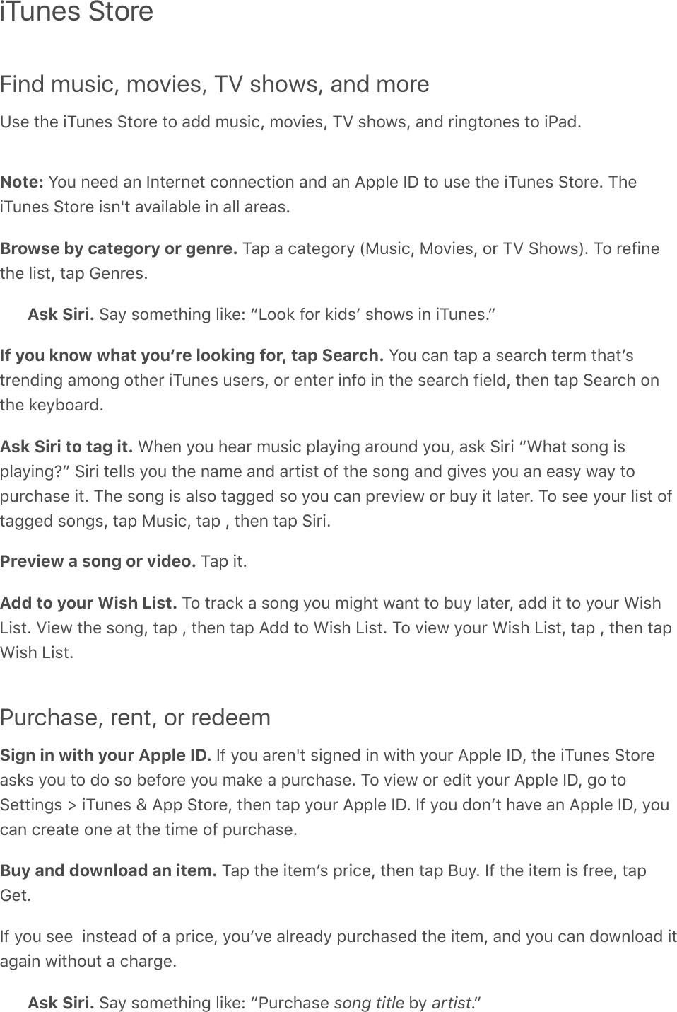 iTunes StoreFind music, movies, TV shows, and moreZ&amp;(%&quot;*(%.M&gt;0(&amp;%!&quot;2$(%&quot;2%#77%/&gt;&amp;.)L%/2D.(&amp;L%MT%&amp;*21&amp;L%#07%$.0;&quot;20(&amp;%&quot;2%.@#7ENote: Y2&gt;%0((7%#0%S0&quot;($0(&quot;%)200()&quot;.20%#07%#0%?--3(%SP%&quot;2%&gt;&amp;(%&quot;*(%.M&gt;0(&amp;%!&quot;2$(E%M*(.M&gt;0(&amp;%!&quot;2$(%.&amp;0p&quot;%#D#.3#53(%.0%#33%#$(#&amp;EBrowse by category or genre. M#-%#%)#&quot;(;2$=%W8&gt;&amp;.)L%82D.(&amp;L%2$%MT%!*21&amp;XE%M2%$(9.0(&quot;*(%3.&amp;&quot;L%&quot;#-%6(0$(&amp;EAsk Siri. !#=%&amp;2/(&quot;*.0;%3.&apos;(O%_V22&apos;%92$%&apos;.7&amp;F%&amp;*21&amp;%.0%.M&gt;0(&amp;E`If you know what youʼre looking for, tap Search. Y2&gt;%)#0%&quot;#-%#%&amp;(#$)*%&quot;($/%&quot;*#&quot;F&amp;&quot;$(07.0;%#/20;%2&quot;*($%.M&gt;0(&amp;%&gt;&amp;($&amp;L%2$%(0&quot;($%.092%.0%&quot;*(%&amp;(#$)*%9.(37L%&quot;*(0%&quot;#-%!(#$)*%20&quot;*(%&apos;(=52#$7EAsk Siri to tag it. &lt;*(0%=2&gt;%*(#$%/&gt;&amp;.)%-3#=.0;%#$2&gt;07%=2&gt;L%#&amp;&apos;%!.$.%_&lt;*#&quot;%&amp;20;%.&amp;-3#=.0;n`%!.$.%&quot;(33&amp;%=2&gt;%&quot;*(%0#/(%#07%#$&quot;.&amp;&quot;%29%&quot;*(%&amp;20;%#07%;.D(&amp;%=2&gt;%#0%(#&amp;=%1#=%&quot;2-&gt;$)*#&amp;(%.&quot;E%M*(%&amp;20;%.&amp;%#3&amp;2%&quot;#;;(7%&amp;2%=2&gt;%)#0%-$(D.(1%2$%5&gt;=%.&quot;%3#&quot;($E%M2%&amp;((%=2&gt;$%3.&amp;&quot;%29&quot;#;;(7%&amp;20;&amp;L%&quot;#-%8&gt;&amp;.)L%&quot;#-%L%&quot;*(0%&quot;#-%!.$.EPreview a song or video. M#-%.&quot;EAdd to your Wish List. M2%&quot;$#)&apos;%#%&amp;20;%=2&gt;%/.;*&quot;%1#0&quot;%&quot;2%5&gt;=%3#&quot;($L%#77%.&quot;%&quot;2%=2&gt;$%&lt;.&amp;*V.&amp;&quot;E%T.(1%&quot;*(%&amp;20;L%&quot;#-%L%&quot;*(0%&quot;#-%?77%&quot;2%&lt;.&amp;*%V.&amp;&quot;E%M2%D.(1%=2&gt;$%&lt;.&amp;*%V.&amp;&quot;L%&quot;#-%L%&quot;*(0%&quot;#-&lt;.&amp;*%V.&amp;&quot;EPurchase, rent, or redeemSign in with your Apple ID. S9%=2&gt;%#$(0p&quot;%&amp;.;0(7%.0%1.&quot;*%=2&gt;$%?--3(%SPL%&quot;*(%.M&gt;0(&amp;%!&quot;2$(#&amp;&apos;&amp;%=2&gt;%&quot;2%72%&amp;2%5(92$(%=2&gt;%/#&apos;(%#%-&gt;$)*#&amp;(E%M2%D.(1%2$%(7.&quot;%=2&gt;$%?--3(%SPL%;2%&quot;2!(&quot;&quot;.0;&amp;%[%.M&gt;0(&amp;%\%?--%!&quot;2$(L%&quot;*(0%&quot;#-%=2&gt;$%?--3(%SPE%S9%=2&gt;%720F&quot;%*#D(%#0%?--3(%SPL%=2&gt;)#0%)$(#&quot;(%20(%#&quot;%&quot;*(%&quot;./(%29%-&gt;$)*#&amp;(EBuy and download an item. M#-%&quot;*(%.&quot;(/F&amp;%-$.)(L%&quot;*(0%&quot;#-%J&gt;=E%S9%&quot;*(%.&quot;(/%.&amp;%9$((L%&quot;#-6(&quot;ES9%=2&gt;%&amp;((%%.0&amp;&quot;(#7%29%#%-$.)(L%=2&gt;FD(%#3$(#7=%-&gt;$)*#&amp;(7%&quot;*(%.&quot;(/L%#07%=2&gt;%)#0%721032#7%.&quot;#;#.0%1.&quot;*2&gt;&quot;%#%)*#$;(EAsk Siri. !#=%&amp;2/(&quot;*.0;%3.&apos;(O%_@&gt;$)*#&amp;(%song title%5=%artistE`