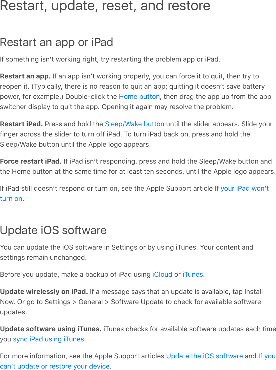Restart an app or iPadS9%&amp;2/(&quot;*.0;%.&amp;0F&quot;%12$&apos;.0;%$.;*&quot;L%&quot;$=%$(&amp;&quot;#$&quot;.0;%&quot;*(%-$253(/%#--%2$%.@#7ERestart an app. S9%#0%#--%.&amp;0F&quot;%12$&apos;.0;%-$2-($3=L%=2&gt;%)#0%92$)(%.&quot;%&quot;2%]&gt;.&quot;L%&quot;*(0%&quot;$=%&quot;2$(2-(0%.&quot;E%WM=-.)#33=L%&quot;*($(%.&amp;%02%$(#&amp;20%&quot;2%]&gt;.&quot;%#0%#--f%]&gt;.&quot;&quot;.0;%.&quot;%72(&amp;0F&quot;%&amp;#D(%5#&quot;&quot;($=-21($L%92$%(,#/-3(EX%P2&gt;53(Q)3.)&apos;%&quot;*(% L%&quot;*(0%7$#;%&quot;*(%#--%&gt;-%9$2/%&quot;*(%#--&amp;1.&quot;)*($%7.&amp;-3#=%&quot;2%]&gt;.&quot;%&quot;*(%#--E%G-(0.0;%.&quot;%#;#.0%/#=%$(&amp;23D(%&quot;*(%-$253(/ERestart iPad. @$(&amp;&amp;%#07%*237%&quot;*(% %&gt;0&quot;.3%&quot;*(%&amp;3.7($%#--(#$&amp;E%!3.7(%=2&gt;$9.0;($%#)$2&amp;&amp;%&quot;*(%&amp;3.7($%&quot;2%&quot;&gt;$0%299%.@#7E%M2%&quot;&gt;$0%.@#7%5#)&apos;%20L%-$(&amp;&amp;%#07%*237%&quot;*(!3((-R&lt;#&apos;(%5&gt;&quot;&quot;20%&gt;0&quot;.3%&quot;*(%?--3(%32;2%#--(#$&amp;EForce restart iPad. S9%.@#7%.&amp;0F&quot;%$(&amp;-207.0;L%-$(&amp;&amp;%#07%*237%&quot;*(%!3((-R&lt;#&apos;(%5&gt;&quot;&quot;20%#07&quot;*(%A2/(%5&gt;&quot;&quot;20%#&quot;%&quot;*(%&amp;#/(%&quot;./(%92$%#&quot;%3(#&amp;&quot;%&quot;(0%&amp;()207&amp;L%&gt;0&quot;.3%&quot;*(%?--3(%32;2%#--(#$&amp;ES9%.@#7%&amp;&quot;.33%72(&amp;0F&quot;%$(&amp;-207%2$%&quot;&gt;$0%20L%&amp;((%&quot;*(%?--3(%!&gt;--2$&quot;%#$&quot;.)3(%EUpdate iOS softwareY2&gt;%)#0%&gt;-7#&quot;(%&quot;*(%.G!%&amp;29&quot;1#$(%.0%!(&quot;&quot;.0;&amp;%2$%5=%&gt;&amp;.0;%.M&gt;0(&amp;E%Y2&gt;$%)20&quot;(0&quot;%#07&amp;(&quot;&quot;.0;&amp;%$(/#.0%&gt;0)*#0;(7EJ(92$(%=2&gt;%&gt;-7#&quot;(L%/#&apos;(%#%5#)&apos;&gt;-%29%.@#7%&gt;&amp;.0;% %2$% EUpdate wirelessly on iPad. S9%#%/(&amp;&amp;#;(%&amp;#=&amp;%&quot;*#&quot;%#0%&gt;-7#&quot;(%.&amp;%#D#.3#53(L%&quot;#-%S0&amp;&quot;#33C21E%G$%;2%&quot;2%!(&quot;&quot;.0;&amp;%[%6(0($#3%[%!29&quot;1#$(%Z-7#&quot;(%&quot;2%)*()&apos;%92$%#D#.3#53(%&amp;29&quot;1#$(&gt;-7#&quot;(&amp;EUpdate software using iTunes. .M&gt;0(&amp;%)*()&apos;&amp;%92$%#D#.3#53(%&amp;29&quot;1#$(%&gt;-7#&quot;(&amp;%(#)*%&quot;./(=2&gt;% EB2$%/2$(%.092$/#&quot;.20L%&amp;((%&quot;*(%?--3(%!&gt;--2$&quot;%#$&quot;.)3(&amp;% %#07%ERestart, update, reset, and restoreA2/(%5&gt;&quot;&quot;20!3((-R&lt;#&apos;(%5&gt;&quot;&quot;20S9%=2&gt;$%.@#7%120F&quot;&quot;&gt;$0%20.432&gt;7 .M&gt;0(&amp;&amp;=0)%.@#7%&gt;&amp;.0;%.M&gt;0(&amp;Z-7#&quot;(%&quot;*(%.G!%&amp;29&quot;1#$( S9%=2&gt;)#0F&quot;%&gt;-7#&quot;(%2$%$(&amp;&quot;2$(%=2&gt;$%7(D.)(