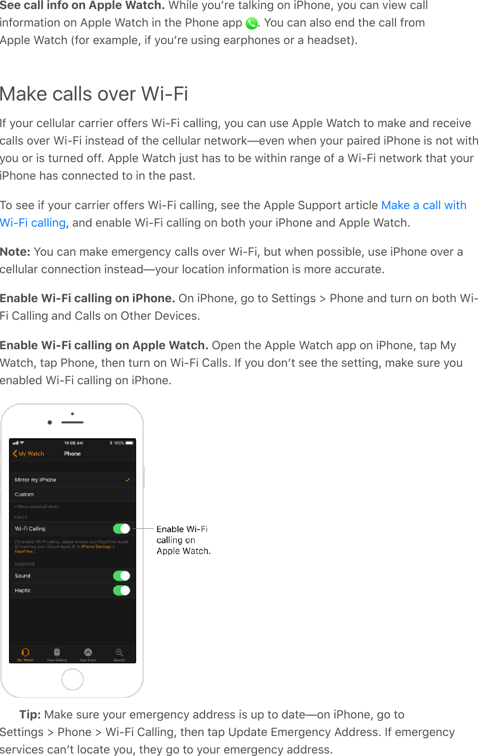 See call info on Apple Watch. D)+&quot;%&amp;4#2`*%&amp;/&apos;&quot;1+,-&amp;#,&amp;+K)#,%I&amp;4#2&amp;(&apos;,&amp;:+%0&amp;(&apos;&quot;&quot;+,=#*;&apos;/+#,&amp;#,&amp;9CC&quot;%&amp;D&apos;/()&amp;+,&amp;/)%&amp;K)#,%&amp;&apos;CC&amp; ?&amp;7#2&amp;(&apos;,&amp;&apos;&quot;$#&amp;%,8&amp;/)%&amp;(&apos;&quot;&quot;&amp;=*#;9CC&quot;%&amp;D&apos;/()&amp;Q=#*&amp;%a&apos;;C&quot;%I&amp;+=&amp;4#2`*%&amp;2$+,-&amp;%&apos;*C)#,%$&amp;#*&amp;&apos;&amp;)%&apos;8$%/S?Make calls over Wi-Fi]=&amp;4#2*&amp;(%&quot;&quot;2&quot;&apos;*&amp;(&apos;**+%*&amp;#==%*$&amp;D+AH+&amp;(&apos;&quot;&quot;+,-I&amp;4#2&amp;(&apos;,&amp;2$%&amp;9CC&quot;%&amp;D&apos;/()&amp;/#&amp;;&apos;1%&amp;&apos;,8&amp;*%(%+:%(&apos;&quot;&quot;$&amp;#:%*&amp;D+AH+&amp;+,$/%&apos;8&amp;#=&amp;/)%&amp;(%&quot;&quot;2&quot;&apos;*&amp;,%/0#*1V%:%,&amp;0)%,&amp;4#2*&amp;C&apos;+*%8&amp;+K)#,%&amp;+$&amp;,#/&amp;0+/)4#2&amp;#*&amp;+$&amp;/2*,%8&amp;#==?&amp;9CC&quot;%&amp;D&apos;/()&amp;P2$/&amp;)&apos;$&amp;/#&amp;&gt;%&amp;0+/)+,&amp;*&apos;,-%&amp;#=&amp;&apos;&amp;D+AH+&amp;,%/0#*1&amp;/)&apos;/&amp;4#2*+K)#,%&amp;)&apos;$&amp;(#,,%(/%8&amp;/#&amp;+,&amp;/)%&amp;C&apos;$/?@#&amp;$%%&amp;+=&amp;4#2*&amp;(&apos;**+%*&amp;#==%*$&amp;D+AH+&amp;(&apos;&quot;&quot;+,-I&amp;$%%&amp;/)%&amp;9CC&quot;%&amp;.2CC#*/&amp;&apos;*/+(&quot;%&amp;I&amp;&apos;,8&amp;%,&apos;&gt;&quot;%&amp;D+AH+&amp;(&apos;&quot;&quot;+,-&amp;#,&amp;&gt;#/)&amp;4#2*&amp;+K)#,%&amp;&apos;,8&amp;9CC&quot;%&amp;D&apos;/()?Note: 7#2&amp;(&apos;,&amp;;&apos;1%&amp;%;%*-%,(4&amp;(&apos;&quot;&quot;$&amp;#:%*&amp;D+AH+I&amp;&gt;2/&amp;0)%,&amp;C#$$+&gt;&quot;%I&amp;2$%&amp;+K)#,%&amp;#:%*&amp;&apos;(%&quot;&quot;2&quot;&apos;*&amp;(#,,%(/+#,&amp;+,$/%&apos;8V4#2*&amp;&quot;#(&apos;/+#,&amp;+,=#*;&apos;/+#,&amp;+$&amp;;#*%&amp;&apos;((2*&apos;/%?Enable Wi-Fi calling on iPhone. M,&amp;+K)#,%I&amp;-#&amp;/#&amp;.%//+,-$&amp;d&amp;K)#,%&amp;&apos;,8&amp;/2*,&amp;#,&amp;&gt;#/)&amp;D+AH+&amp;!&apos;&quot;&quot;+,-&amp;&apos;,8&amp;!&apos;&quot;&quot;$&amp;#,&amp;M/)%*&amp;L%:+(%$?Enable Wi-Fi calling on Apple Watch. MC%,&amp;/)%&amp;9CC&quot;%&amp;D&apos;/()&amp;&apos;CC&amp;#,&amp;+K)#,%I&amp;/&apos;C&amp;J4D&apos;/()I&amp;/&apos;C&amp;K)#,%I&amp;/)%,&amp;/2*,&amp;#,&amp;D+AH+&amp;!&apos;&quot;&quot;$?&amp;]=&amp;4#2&amp;8#,`/&amp;$%%&amp;/)%&amp;$%//+,-I&amp;;&apos;1%&amp;$2*%&amp;4#2%,&apos;&gt;&quot;%8&amp;D+AH+&amp;(&apos;&quot;&quot;+,-&amp;#,&amp;+K)#,%?Tip: J&apos;1%&amp;$2*%&amp;4#2*&amp;%;%*-%,(4&amp;&apos;88*%$$&amp;+$&amp;2C&amp;/#&amp;8&apos;/%V#,&amp;+K)#,%I&amp;-#&amp;/#.%//+,-$&amp;d&amp;K)#,%&amp;d&amp;D+AH+&amp;!&apos;&quot;&quot;+,-I&amp;/)%,&amp;/&apos;C&amp;EC8&apos;/%&amp;h;%*-%,(4&amp;988*%$$?&amp;]=&amp;%;%*-%,(4$%*:+(%$&amp;(&apos;,`/&amp;&quot;#(&apos;/%&amp;4#2I&amp;/)%4&amp;-#&amp;/#&amp;4#2*&amp;%;%*-%,(4&amp;&apos;88*%$$?J&apos;1%&amp;&apos;&amp;(&apos;&quot;&quot;&amp;0+/)D+AH+&amp;(&apos;&quot;&quot;+,-