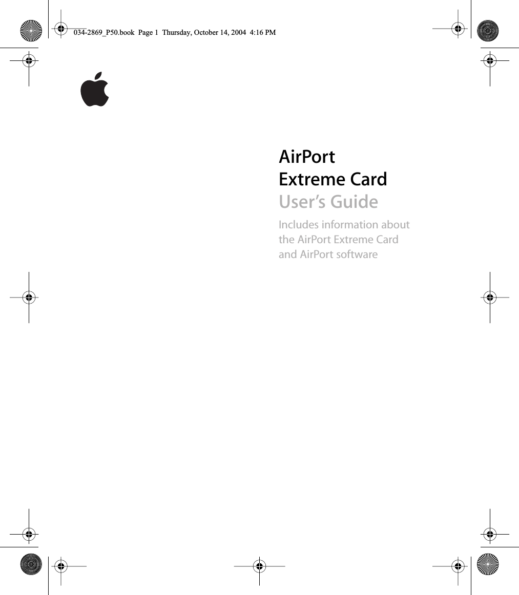 Page 1 of 12 - Apple AirPortExtremeCard AirPort Extreme Card User's Guide (Manual) User Manual Air Port User\'s Guide(Manual) Users