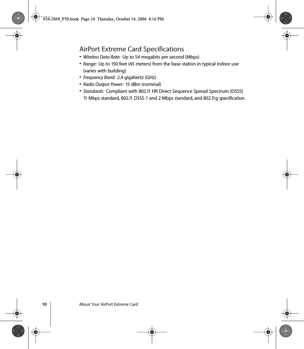 Page 10 of 12 - Apple AirPortExtremeCard AirPort Extreme Card User's Guide (Manual) User Manual Air Port User\'s Guide(Manual) Users