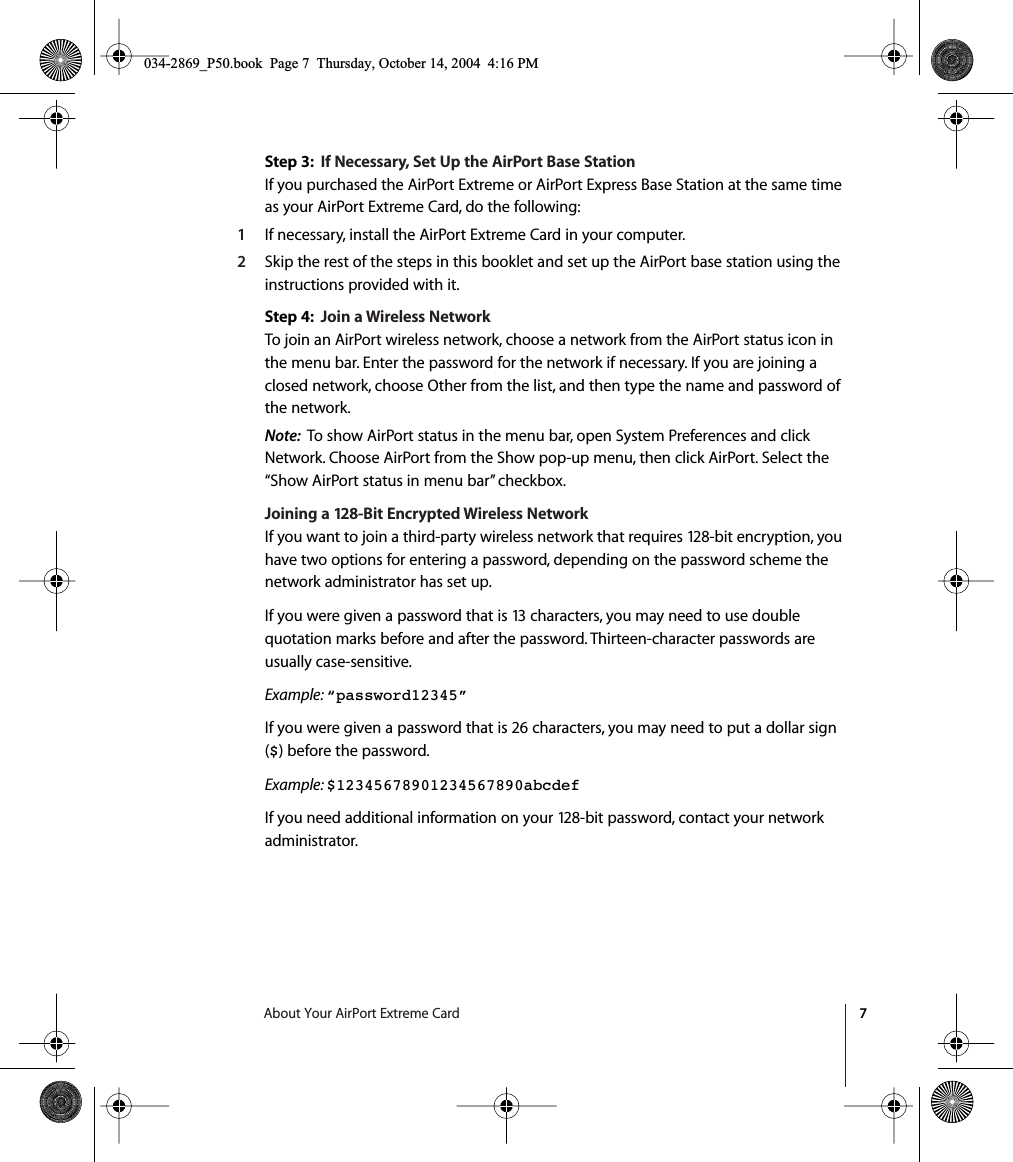 Page 7 of 12 - Apple AirPortExtremeCard AirPort Extreme Card User's Guide (Manual) User Manual Air Port User\'s Guide(Manual) Users