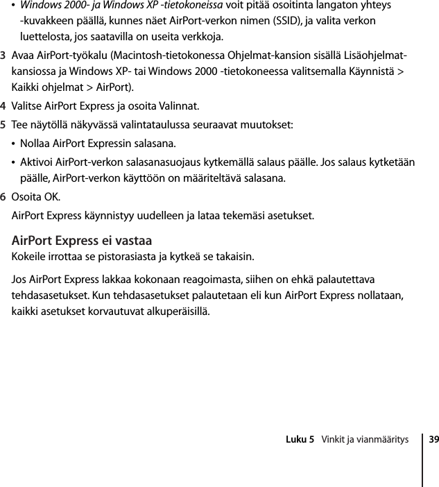 Apple Airport Express tukiasema Expressin Käyttöönotto opas User Manual Air  Port  Kayttoonotto