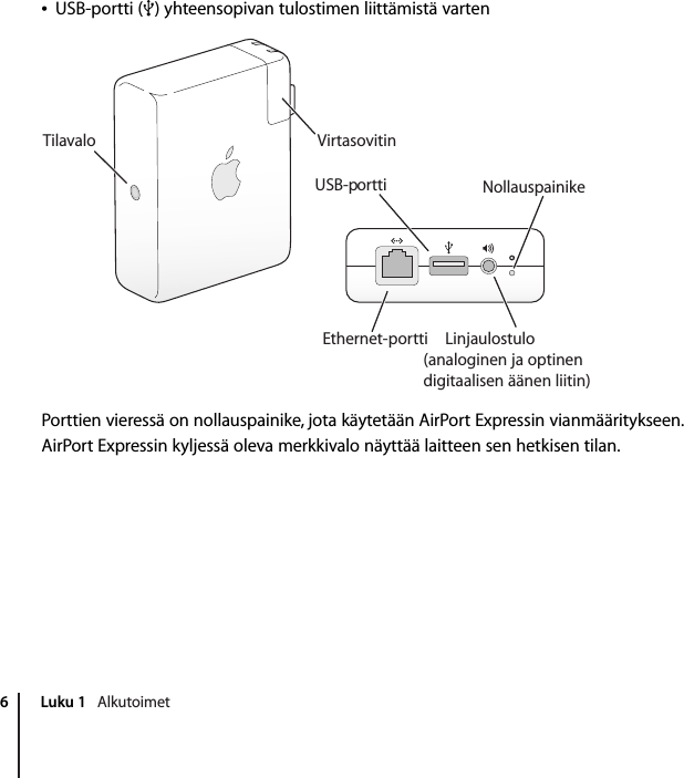 Apple Airport Express tukiasema Expressin Käyttöönotto opas User Manual Air  Port  Kayttoonotto