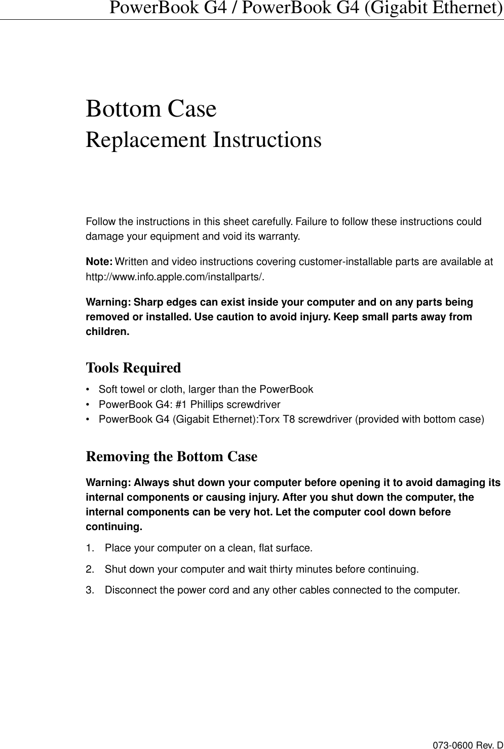 Page 1 of 7 - Apple Apple-Powerbook-G4-073-0600-Users-Manual-  Apple-powerbook-g4-073-0600-users-manual