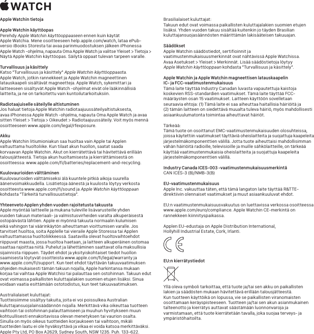 Page 1 of 4 - Apple Watch Series 2 Aluminum 38mm (2nd Gen) Info User Manual Watchin Tietoja Apple-watch-series2-info Fs