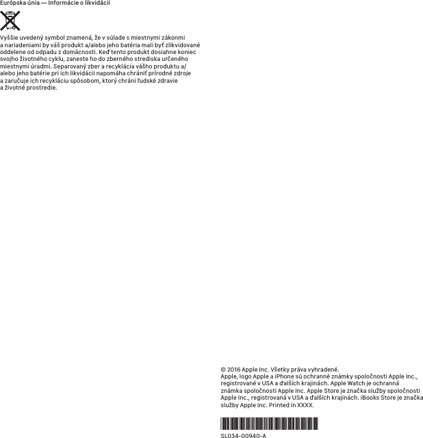 Page 2 of 2 - Apple Watch (Standard) Informácie O User Manual (1. Generácia) Info Sl