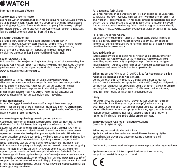 Page 1 of 2 - Apple AppleWatch(Standard) User Manual Watch(førstegenerasjon)-informasjon Applewatch Info H