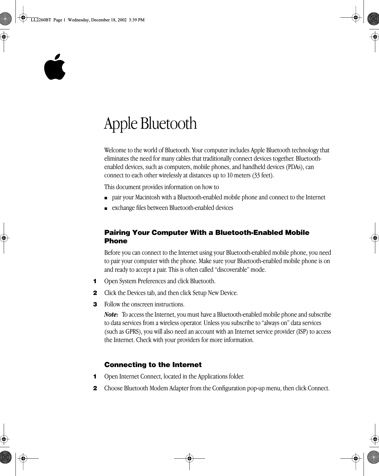 Page 1 of 4 - Apple Bluetooth Manual User