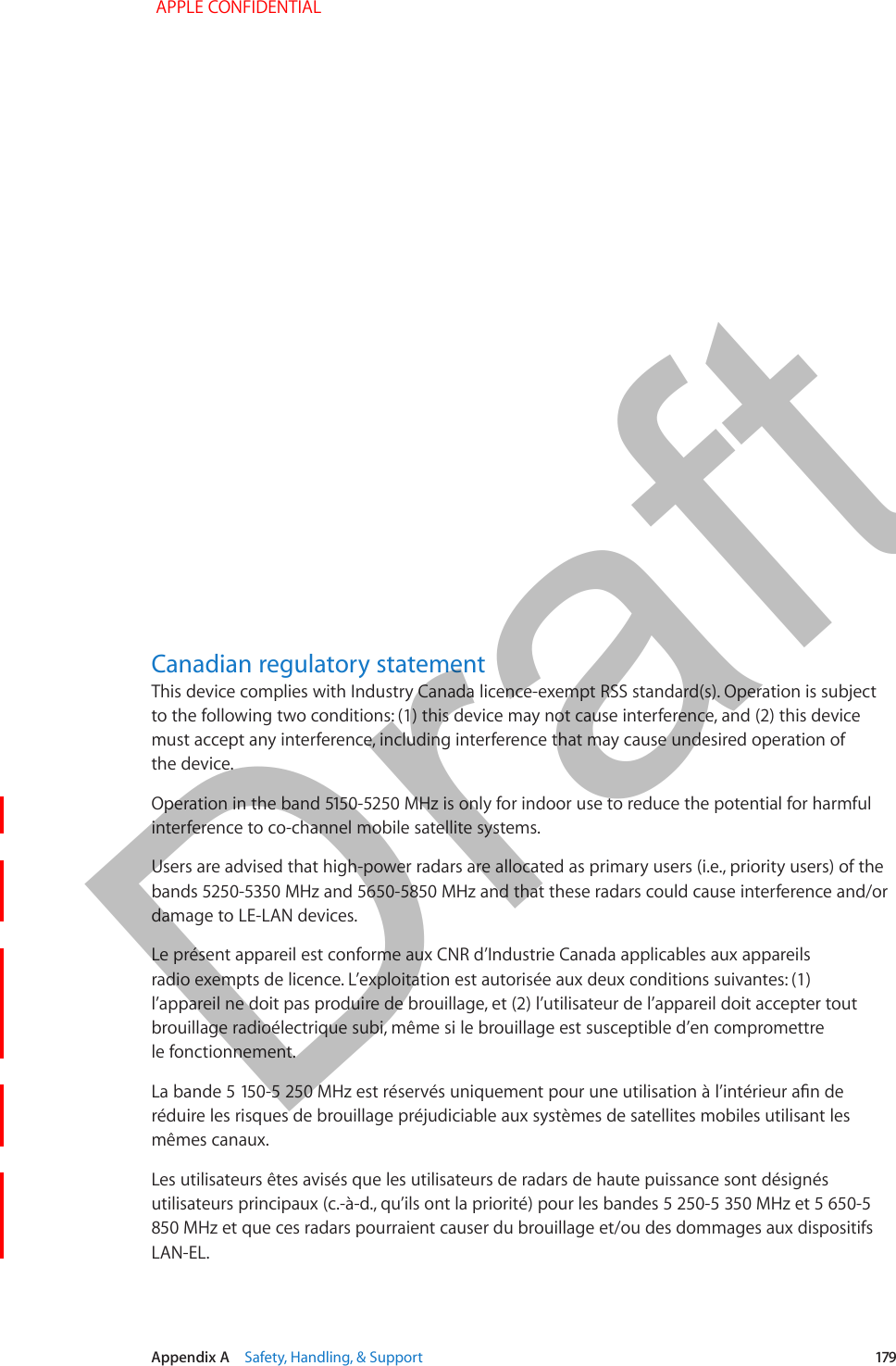   Appendix A    Safety, Handling, &amp; Support  179Canadian regulatory statementDraft