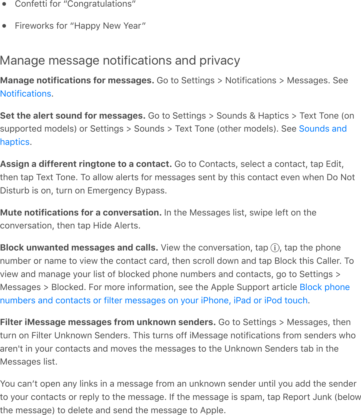 T$%7&amp;**!&apos;7$0&apos;bT$%40-*6.-*!$%,c5!0&amp;3$02,&apos;7$0&apos;b`-;;&gt;&apos;E&amp;3&apos;S&amp;-0cManage message notifications and privacyManage notifications for messages. M$&apos;*$&apos;:&amp;**!%4,&apos;e&apos;E$*!7!/-*!$%,&apos;e&apos;H&amp;,,-4&amp;,G&apos;:&amp;&amp;GSet the alert sound for messages. M$&apos;*$&apos;:&amp;**!%4,&apos;e&apos;:$6%C,&apos;j&apos;`-;*!/,&apos;e&apos;?&amp;^*&apos;?$%&amp;&apos;\$%,6;;$0*&amp;C&apos;9$C&amp;.,]&apos;$0&apos;:&amp;**!%4,&apos;e&apos;:$6%C,&apos;e&apos;?&amp;^*&apos;?$%&amp;&apos;\$*#&amp;0&apos;9$C&amp;.,]G&apos;:&amp;&amp;&apos;GAssign a different ringtone to a contact. M$&apos;*$&apos;T$%*-/*,Q&apos;,&amp;.&amp;/*&apos;-&apos;/$%*-/*Q&apos;*-;&apos;XC!*Q*#&amp;%&apos;*-;&apos;?&amp;^*&apos;?$%&amp;G&apos;?$&apos;-..$3&apos;-.&amp;0*,&apos;7$0&apos;9&amp;,,-4&amp;,&apos;,&amp;%*&apos;F&gt;&apos;*#!,&apos;/$%*-/*&apos;&amp;A&amp;%&apos;3#&amp;%&apos;&lt;$&apos;E$*&lt;!,*60F&apos;!,&apos;$%Q&apos;*60%&apos;$%&apos;X9&amp;04&amp;%/&gt;&apos;P&gt;;-,,GMute notifications for a conversation. )%&apos;*#&amp;&apos;H&amp;,,-4&amp;,&apos;.!,*Q&apos;,3!;&amp;&apos;.&amp;7*&apos;$%&apos;*#&amp;/$%A&amp;0,-*!$%Q&apos;*#&amp;%&apos;*-;&apos;`!C&amp;&apos;B.&amp;0*,GBlock unwanted messages and calls. Z!&amp;3&apos;*#&amp;&apos;/$%A&amp;0,-*!$%Q&apos;*-;&apos; Q&apos;*-;&apos;*#&amp;&apos;;#$%&amp;%69F&amp;0&apos;$0&apos;%-9&amp;&apos;*$&apos;A!&amp;3&apos;*#&amp;&apos;/$%*-/*&apos;/-0CQ&apos;*#&amp;%&apos;,/0$..&apos;C$3%&apos;-%C&apos;*-;&apos;P.$/2&apos;*#!,&apos;T-..&amp;0G&apos;?$A!&amp;3&apos;-%C&apos;9-%-4&amp;&apos;&gt;$60&apos;.!,*&apos;$7&apos;F.$/2&amp;C&apos;;#$%&amp;&apos;%69F&amp;0,&apos;-%C&apos;/$%*-/*,Q&apos;4$&apos;*$&apos;:&amp;**!%4,&apos;eH&amp;,,-4&amp;,&apos;e&apos;P.$/2&amp;CG&apos;5$0&apos;9$0&amp;&apos;!%7$09-*!$%Q&apos;,&amp;&amp;&apos;*#&amp;&apos;B;;.&amp;&apos;:6;;$0*&apos;-0*!/.&amp;&apos;GFilter iMessage messages from unknown senders. M$&apos;*$&apos;:&amp;**!%4,&apos;e&apos;H&amp;,,-4&amp;,Q&apos;*#&amp;%*60%&apos;$%&apos;5!.*&amp;0&apos;1%2%$3%&apos;:&amp;%C&amp;0,G&apos;?#!,&apos;*60%,&apos;$77&apos;!H&amp;,,-4&amp;&apos;%$*!7!/-*!$%,&apos;70$9&apos;,&amp;%C&amp;0,&apos;3#$-0&amp;%q*&apos;!%&apos;&gt;$60&apos;/$%*-/*,&apos;-%C&apos;9$A&amp;,&apos;*#&amp;&apos;9&amp;,,-4&amp;,&apos;*$&apos;*#&amp;&apos;1%2%$3%&apos;:&amp;%C&amp;0,&apos;*-F&apos;!%&apos;*#&amp;H&amp;,,-4&amp;,&apos;.!,*GS$6&apos;/-%+*&apos;$;&amp;%&apos;-%&gt;&apos;.!%2,&apos;!%&apos;-&apos;9&amp;,,-4&amp;&apos;70$9&apos;-%&apos;6%2%$3%&apos;,&amp;%C&amp;0&apos;6%*!.&apos;&gt;$6&apos;-CC&apos;*#&amp;&apos;,&amp;%C&amp;0*$&apos;&gt;$60&apos;/$%*-/*,&apos;$0&apos;0&amp;;.&gt;&apos;*$&apos;*#&amp;&apos;9&amp;,,-4&amp;G&apos;)7&apos;*#&amp;&apos;9&amp;,,-4&amp;&apos;!,&apos;,;-9Q&apos;*-;&apos;I&amp;;$0*&apos;a6%2&apos;\F&amp;.$3*#&amp;&apos;9&amp;,,-4&amp;]&apos;*$&apos;C&amp;.&amp;*&amp;&apos;-%C&apos;,&amp;%C&apos;*#&amp;&apos;9&amp;,,-4&amp;&apos;*$&apos;B;;.&amp;GE$*!7!/-*!$%,:$6%C,&apos;-%C#-;*!/,P.$/2&apos;;#$%&amp;%69F&amp;0,&apos;-%C&apos;/$%*-/*,&apos;$0&apos;7!.*&amp;0&apos;9&amp;,,-4&amp;,&apos;$%&apos;&gt;$60&apos;!&quot;#$%&amp;Q&apos;!&quot;-C&apos;$0&apos;!&quot;$C&apos;*$6/#