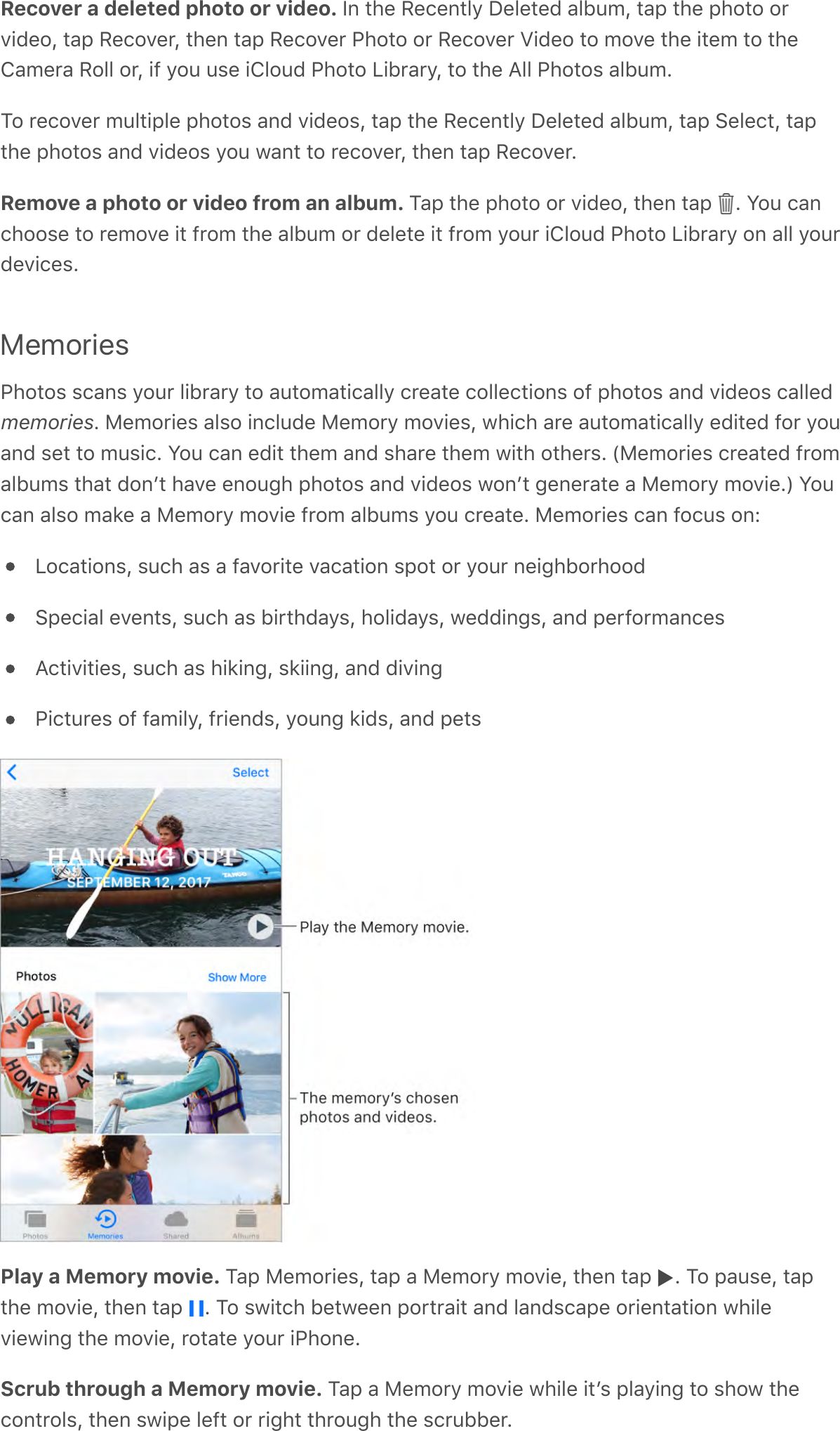 Recover a deleted photo or video. )%&apos;*#&amp;&apos;I&amp;/&amp;%*.&gt;&apos;&lt;&amp;.&amp;*&amp;C&apos;-.F69Q&apos;*-;&apos;*#&amp;&apos;;#$*$&apos;$0A!C&amp;$Q&apos;*-;&apos;I&amp;/$A&amp;0Q&apos;*#&amp;%&apos;*-;&apos;I&amp;/$A&amp;0&apos;&quot;#$*$&apos;$0&apos;I&amp;/$A&amp;0&apos;Z!C&amp;$&apos;*$&apos;9$A&amp;&apos;*#&amp;&apos;!*&amp;9&apos;*$&apos;*#&amp;T-9&amp;0-&apos;I$..&apos;$0Q&apos;!7&apos;&gt;$6&apos;6,&amp;&apos;!T.$6C&apos;&quot;#$*$&apos;D!F0-0&gt;Q&apos;*$&apos;*#&amp;&apos;B..&apos;&quot;#$*$,&apos;-.F69G?$&apos;0&amp;/$A&amp;0&apos;96.*!;.&amp;&apos;;#$*$,&apos;-%C&apos;A!C&amp;$,Q&apos;*-;&apos;*#&amp;&apos;I&amp;/&amp;%*.&gt;&apos;&lt;&amp;.&amp;*&amp;C&apos;-.F69Q&apos;*-;&apos;:&amp;.&amp;/*Q&apos;*-;*#&amp;&apos;;#$*$,&apos;-%C&apos;A!C&amp;$,&apos;&gt;$6&apos;3-%*&apos;*$&apos;0&amp;/$A&amp;0Q&apos;*#&amp;%&apos;*-;&apos;I&amp;/$A&amp;0GRemove a photo or video from an album. ?-;&apos;*#&amp;&apos;;#$*$&apos;$0&apos;A!C&amp;$Q&apos;*#&amp;%&apos;*-;&apos; G&apos;S$6&apos;/-%/#$$,&amp;&apos;*$&apos;0&amp;9$A&amp;&apos;!*&apos;70$9&apos;*#&amp;&apos;-.F69&apos;$0&apos;C&amp;.&amp;*&amp;&apos;!*&apos;70$9&apos;&gt;$60&apos;!T.$6C&apos;&quot;#$*$&apos;D!F0-0&gt;&apos;$%&apos;-..&apos;&gt;$60C&amp;A!/&amp;,GMemories&quot;#$*$,&apos;,/-%,&apos;&gt;$60&apos;.!F0-0&gt;&apos;*$&apos;-6*$9-*!/-..&gt;&apos;/0&amp;-*&amp;&apos;/$..&amp;/*!$%,&apos;$7&apos;;#$*$,&apos;-%C&apos;A!C&amp;$,&apos;/-..&amp;CmemoriesG&apos;H&amp;9$0!&amp;,&apos;-.,$&apos;!%/.6C&amp;&apos;H&amp;9$0&gt;&apos;9$A!&amp;,Q&apos;3#!/#&apos;-0&amp;&apos;-6*$9-*!/-..&gt;&apos;&amp;C!*&amp;C&apos;7$0&apos;&gt;$6-%C&apos;,&amp;*&apos;*$&apos;96,!/G&apos;S$6&apos;/-%&apos;&amp;C!*&apos;*#&amp;9&apos;-%C&apos;,#-0&amp;&apos;*#&amp;9&apos;3!*#&apos;$*#&amp;0,G&apos;\H&amp;9$0!&amp;,&apos;/0&amp;-*&amp;C&apos;70$9-.F69,&apos;*#-*&apos;C$%+*&apos;#-A&amp;&apos;&amp;%$64#&apos;;#$*$,&apos;-%C&apos;A!C&amp;$,&apos;3$%+*&apos;4&amp;%&amp;0-*&amp;&apos;-&apos;H&amp;9$0&gt;&apos;9$A!&amp;G]&apos;S$6/-%&apos;-.,$&apos;9-2&amp;&apos;-&apos;H&amp;9$0&gt;&apos;9$A!&amp;&apos;70$9&apos;-.F69,&apos;&gt;$6&apos;/0&amp;-*&amp;G&apos;H&amp;9$0!&amp;,&apos;/-%&apos;7$/6,&apos;$%RD$/-*!$%,Q&apos;,6/#&apos;-,&apos;-&apos;7-A$0!*&amp;&apos;A-/-*!$%&apos;,;$*&apos;$0&apos;&gt;$60&apos;%&amp;!4#F$0#$$C:;&amp;/!-.&apos;&amp;A&amp;%*,Q&apos;,6/#&apos;-,&apos;F!0*#C-&gt;,Q&apos;#$.!C-&gt;,Q&apos;3&amp;CC!%4,Q&apos;-%C&apos;;&amp;07$09-%/&amp;,B/*!A!*!&amp;,Q&apos;,6/#&apos;-,&apos;#!2!%4Q&apos;,2!!%4Q&apos;-%C&apos;C!A!%4&quot;!/*60&amp;,&apos;$7&apos;7-9!.&gt;Q&apos;70!&amp;%C,Q&apos;&gt;$6%4&apos;2!C,Q&apos;-%C&apos;;&amp;*,Play a Memory movie. ?-;&apos;H&amp;9$0!&amp;,Q&apos;*-;&apos;-&apos;H&amp;9$0&gt;&apos;9$A!&amp;Q&apos;*#&amp;%&apos;*-;&apos; G&apos;?$&apos;;-6,&amp;Q&apos;*-;*#&amp;&apos;9$A!&amp;Q&apos;*#&amp;%&apos;*-;&apos; G&apos;?$&apos;,3!*/#&apos;F&amp;*3&amp;&amp;%&apos;;$0*0-!*&apos;-%C&apos;.-%C,/-;&amp;&apos;$0!&amp;%*-*!$%&apos;3#!.&amp;A!&amp;3!%4&apos;*#&amp;&apos;9$A!&amp;Q&apos;0$*-*&amp;&apos;&gt;$60&apos;!&quot;#$%&amp;GScrub through a Memory movie. ?-;&apos;-&apos;H&amp;9$0&gt;&apos;9$A!&amp;&apos;3#!.&amp;&apos;!*+,&apos;;.-&gt;!%4&apos;*$&apos;,#$3&apos;*#&amp;/$%*0$.,Q&apos;*#&amp;%&apos;,3!;&amp;&apos;.&amp;7*&apos;$0&apos;0!4#*&apos;*#0$64#&apos;*#&amp;&apos;,/06FF&amp;0G