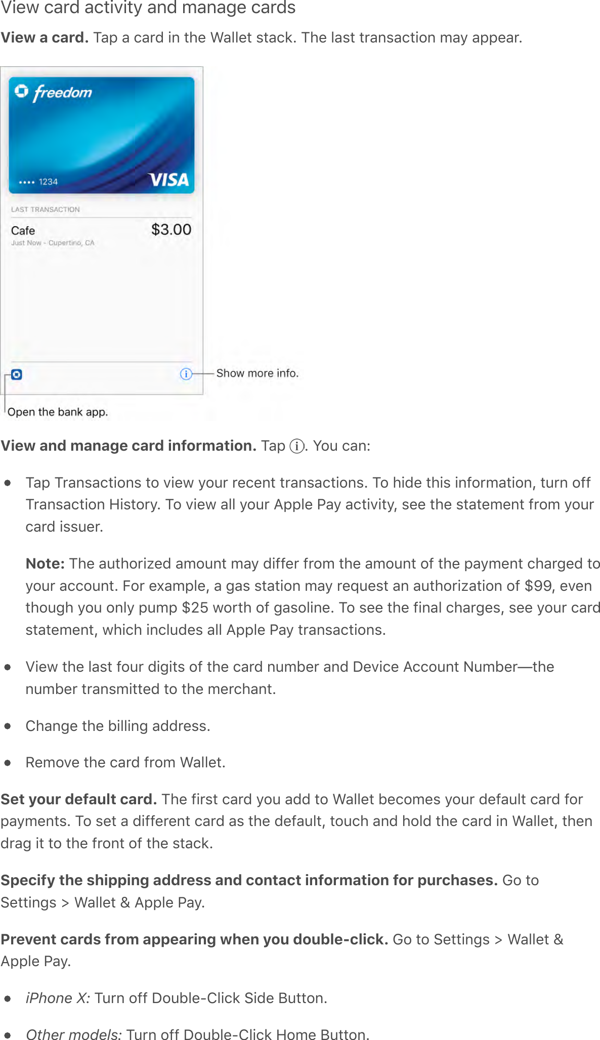 Z!&amp;3&apos;/-0C&apos;-/*!A!*&gt;&apos;-%C&apos;9-%-4&amp;&apos;/-0C,View a card. ?-;&apos;-&apos;/-0C&apos;!%&apos;*#&amp;&apos;L-..&amp;*&apos;,*-/2G&apos;?#&amp;&apos;.-,*&apos;*0-%,-/*!$%&apos;9-&gt;&apos;-;;&amp;-0GView and manage card information. ?-;&apos; G&apos;S$6&apos;/-%R?-;&apos;?0-%,-/*!$%,&apos;*$&apos;A!&amp;3&apos;&gt;$60&apos;0&amp;/&amp;%*&apos;*0-%,-/*!$%,G&apos;?$&apos;#!C&amp;&apos;*#!,&apos;!%7$09-*!$%Q&apos;*60%&apos;$77?0-%,-/*!$%&apos;`!,*$0&gt;G&apos;?$&apos;A!&amp;3&apos;-..&apos;&gt;$60&apos;B;;.&amp;&apos;&quot;-&gt;&apos;-/*!A!*&gt;Q&apos;,&amp;&amp;&apos;*#&amp;&apos;,*-*&amp;9&amp;%*&apos;70$9&apos;&gt;$60/-0C&apos;!,,6&amp;0GNote: ?#&amp;&apos;-6*#$0!@&amp;C&apos;-9$6%*&apos;9-&gt;&apos;C!77&amp;0&apos;70$9&apos;*#&amp;&apos;-9$6%*&apos;$7&apos;*#&amp;&apos;;-&gt;9&amp;%*&apos;/#-04&amp;C&apos;*$&gt;$60&apos;-//$6%*G&apos;5$0&apos;&amp;^-9;.&amp;Q&apos;-&apos;4-,&apos;,*-*!$%&apos;9-&gt;&apos;0&amp;d6&amp;,*&apos;-%&apos;-6*#$0!@-*!$%&apos;$7&apos;}ppQ&apos;&amp;A&amp;%*#$64#&apos;&gt;$6&apos;$%.&gt;&apos;;69;&apos;}kY&apos;3$0*#&apos;$7&apos;4-,$.!%&amp;G&apos;?$&apos;,&amp;&amp;&apos;*#&amp;&apos;7!%-.&apos;/#-04&amp;,Q&apos;,&amp;&amp;&apos;&gt;$60&apos;/-0C,*-*&amp;9&amp;%*Q&apos;3#!/#&apos;!%/.6C&amp;,&apos;-..&apos;B;;.&amp;&apos;&quot;-&gt;&apos;*0-%,-/*!$%,GZ!&amp;3&apos;*#&amp;&apos;.-,*&apos;7$60&apos;C!4!*,&apos;$7&apos;*#&amp;&apos;/-0C&apos;%69F&amp;0&apos;-%C&apos;&lt;&amp;A!/&amp;&apos;B//$6%*&apos;E69F&amp;0g*#&amp;%69F&amp;0&apos;*0-%,9!**&amp;C&apos;*$&apos;*#&amp;&apos;9&amp;0/#-%*GT#-%4&amp;&apos;*#&amp;&apos;F!..!%4&apos;-CC0&amp;,,GI&amp;9$A&amp;&apos;*#&amp;&apos;/-0C&apos;70$9&apos;L-..&amp;*GSet your default card. ?#&amp;&apos;7!0,*&apos;/-0C&apos;&gt;$6&apos;-CC&apos;*$&apos;L-..&amp;*&apos;F&amp;/$9&amp;,&apos;&gt;$60&apos;C&amp;7-6.*&apos;/-0C&apos;7$0;-&gt;9&amp;%*,G&apos;?$&apos;,&amp;*&apos;-&apos;C!77&amp;0&amp;%*&apos;/-0C&apos;-,&apos;*#&amp;&apos;C&amp;7-6.*Q&apos;*$6/#&apos;-%C&apos;#$.C&apos;*#&amp;&apos;/-0C&apos;!%&apos;L-..&amp;*Q&apos;*#&amp;%C0-4&apos;!*&apos;*$&apos;*#&amp;&apos;70$%*&apos;$7&apos;*#&amp;&apos;,*-/2GSpecify the shipping address and contact information for purchases. M$&apos;*$:&amp;**!%4,&apos;e&apos;L-..&amp;*&apos;j&apos;B;;.&amp;&apos;&quot;-&gt;GPrevent cards from appearing when you double-click. M$&apos;*$&apos;:&amp;**!%4,&apos;e&apos;L-..&amp;*&apos;jB;;.&amp;&apos;&quot;-&gt;GiPhone X:&apos;?60%&apos;$77&apos;&lt;$6F.&amp;8T.!/2&apos;:!C&amp;&apos;P6**$%GOther models:&apos;?60%&apos;$77&apos;&lt;$6F.&amp;8T.!/2&apos;`$9&amp;&apos;P6**$%G