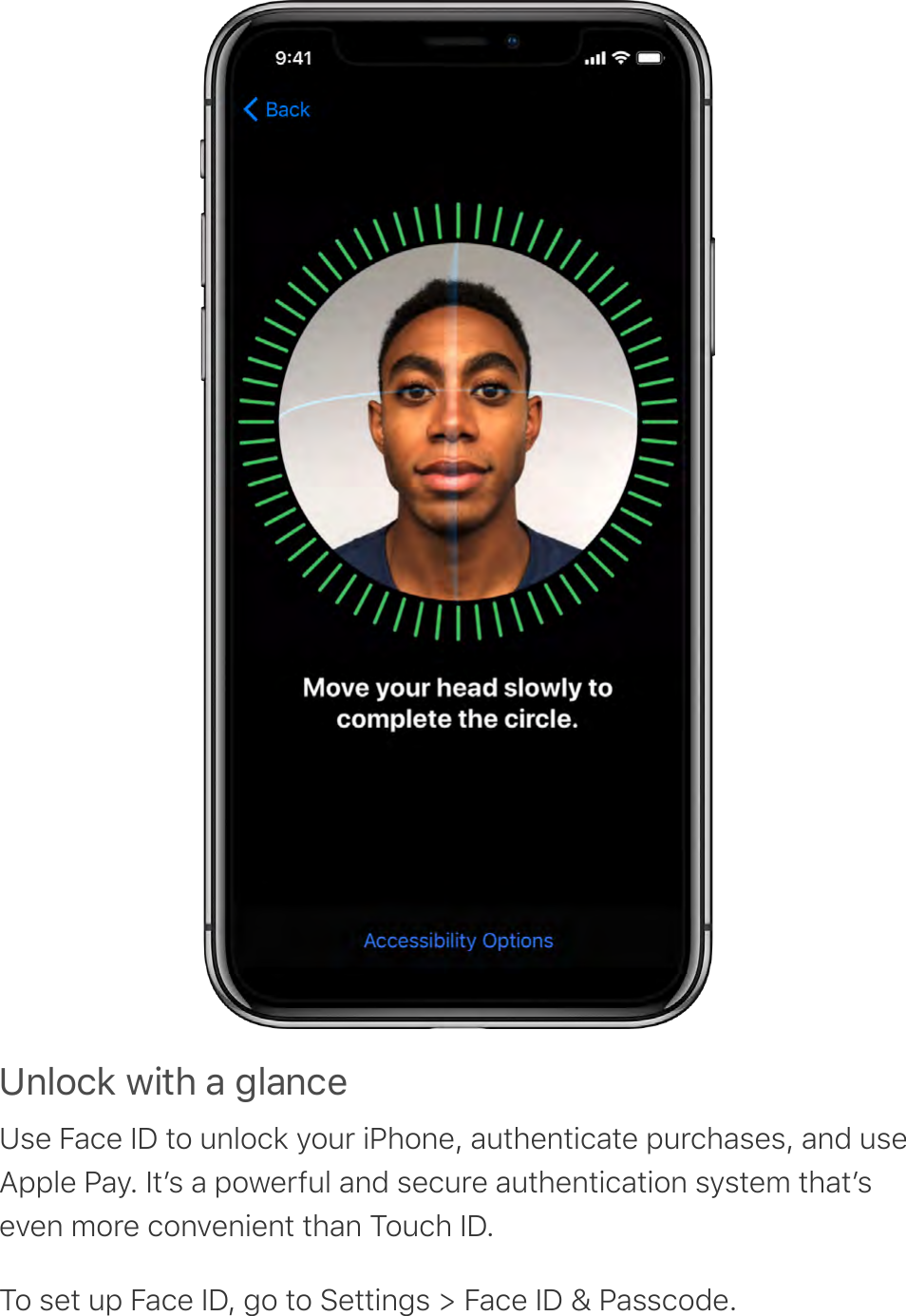1%.$/2&apos;3!*#&apos;-&apos;4.-%/&amp;Use Face ID to unlock your iPhone, authenticate purchases, and useApple Pay. Itʼs a powerful and secure authentication system thatʼseven more convenient than Touch ID.To set up Face ID, go to Settings &gt; Face ID &amp; Passcode.
