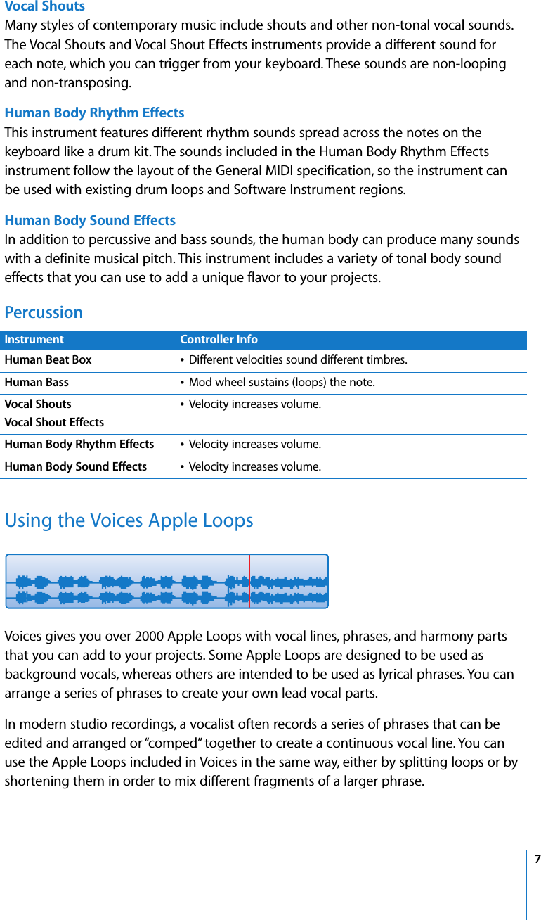 Page 7 of 9 - Apple Jam Pack Using The Instruments And Loops In GarageBand User Manual Garage Band Pack: Voices