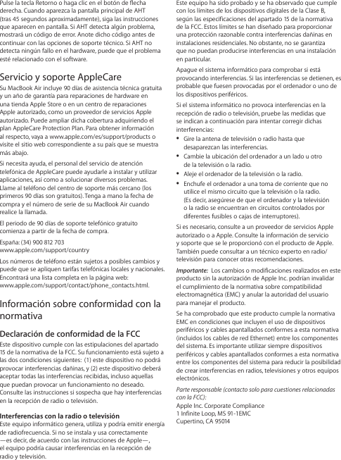 Page 5 of 12 - Apple MacBook Air (11 Pulgadas, Principios De 2014) User Manual Mac Book (principios - Guía Información Importante Del Producto Air-early-2014-product Info Y
