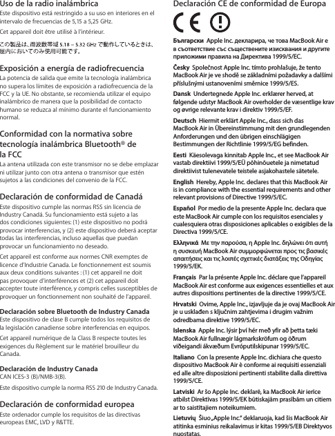 Page 6 of 12 - Apple MacBook Air (11 Pulgadas, Principios De 2014) User Manual Mac Book (principios - Guía Información Importante Del Producto Air-early-2014-product Info Y