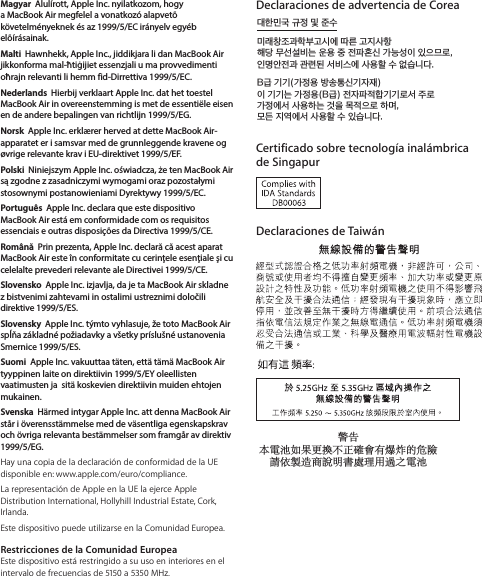 Page 7 of 12 - Apple MacBook Air (11 Pulgadas, Principios De 2014) User Manual Mac Book (principios - Guía Información Importante Del Producto Air-early-2014-product Info Y