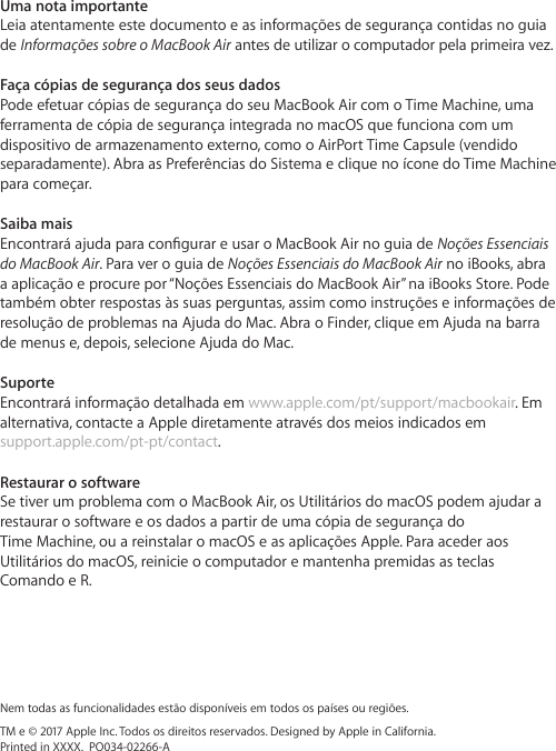 Page 6 of 6 - Apple MacBookAir(13-inch,2017) MacBook Air Manual De Iniciação Rápida User Mac Book Air(13polegadas,2017)-Manualde Macbook-air-13-2017-qs Po