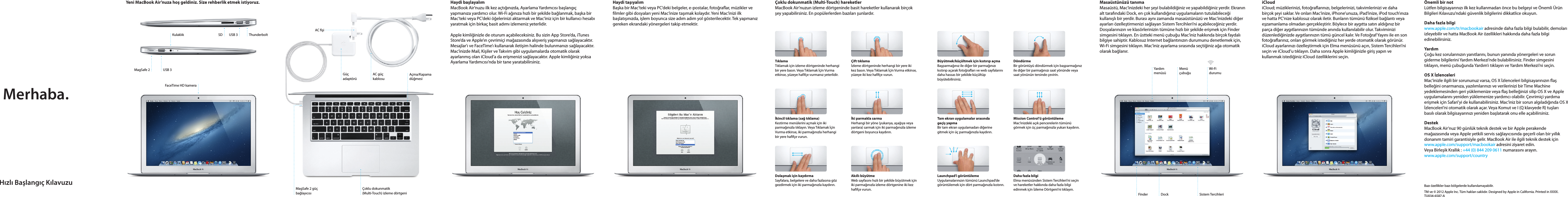 Page 1 of 2 - Apple MacBookAir(13inç,2013Ortası) User Manual Mac Book Air(13-inch,Mid2013)-HızlıBaşlangıçKılavuzu Macbook Air-13-inch-mid-2013 Quick Start Tu