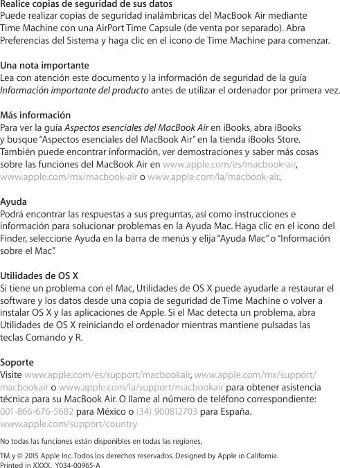 Page 6 of 6 - Apple MacBook Air (13 Pulgadas, Principios De 2015) Guía Inicio Rápido User Manual Mac Book - Mb 13 Inch Early2015 Qs Y