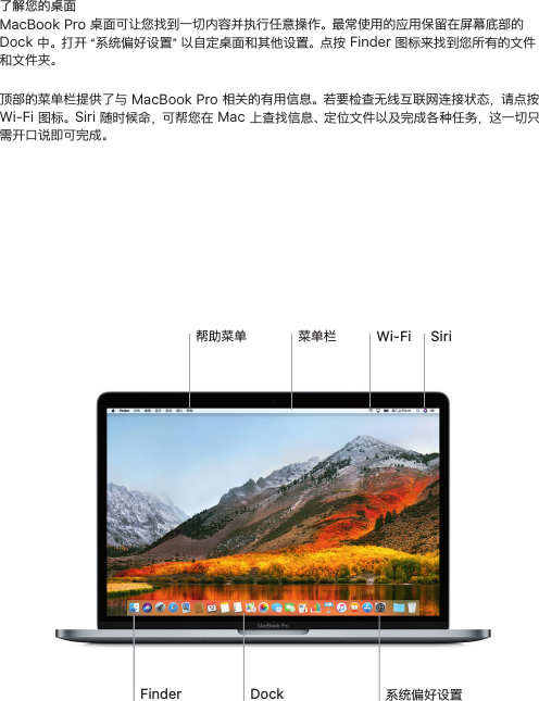 Page 4 of 6 - Apple MacBookPro(13-inch,2017,FourThunderbolt3Ports) MacBook Pro 使用手册 Mac Book Pro（13英寸，2017，四个Thunderbolt3端口）-快速入门指南 13 Mid2017 4t3 Qsg Ch