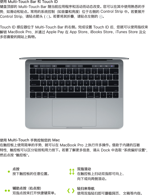 Page 5 of 6 - Apple MacBookPro(13-inch,2017,FourThunderbolt3Ports) MacBook Pro 使用手册 Mac Book Pro（13英寸，2017，四个Thunderbolt3端口）-快速入门指南 13 Mid2017 4t3 Qsg Ch