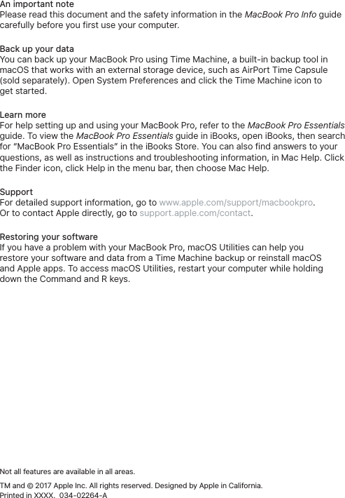 Page 6 of 6 - Apple MacBook Pro (15-inch, 2017) User Manual Mac Book - Quick Start 15 Mid2017 Qsg