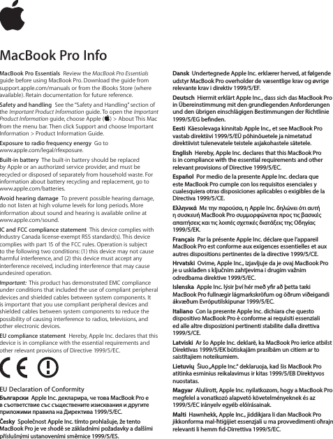 Page 1 of 4 - Apple MacBook Pro (Retina, 13-inch, Early 2015) Info User Manual Mac Book - Guide Retina 13 Inch 2015