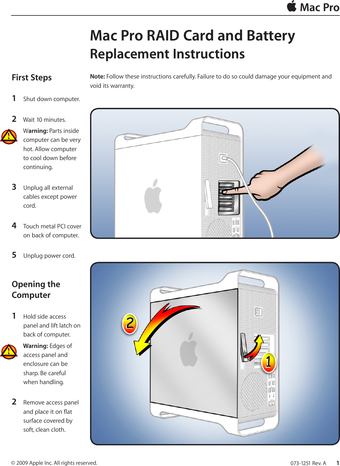 Page 1 of 6 - Apple MacPro(Early2009) User Manual Mac Pro(Early2009and Mid2010)-Mac Pro RAIDCardand Battery Replacement Instructions Early2009 RAID Card And DIY