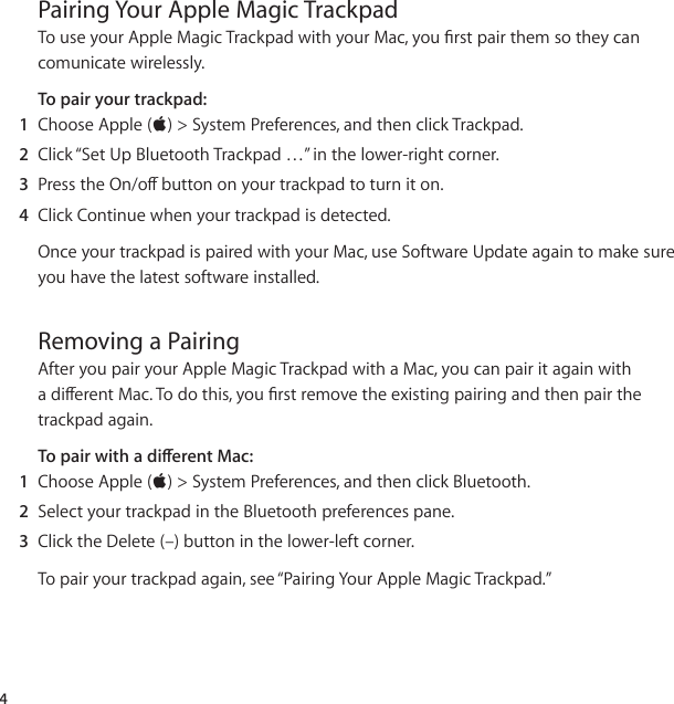 Page 4 of 12 - Apple Magic Trackpad User Manual UG