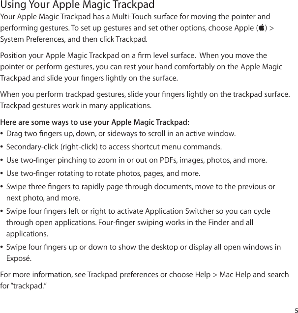 Page 5 of 12 - Apple Magic Trackpad User Manual UG