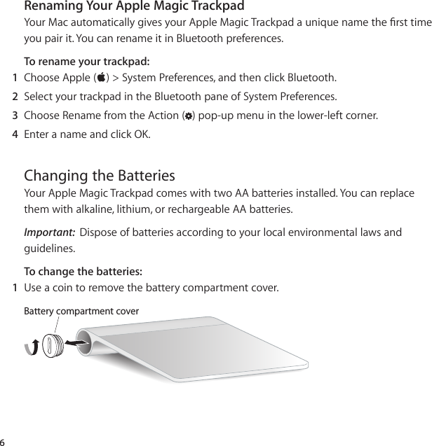 Page 6 of 12 - Apple Magic Trackpad User Manual UG