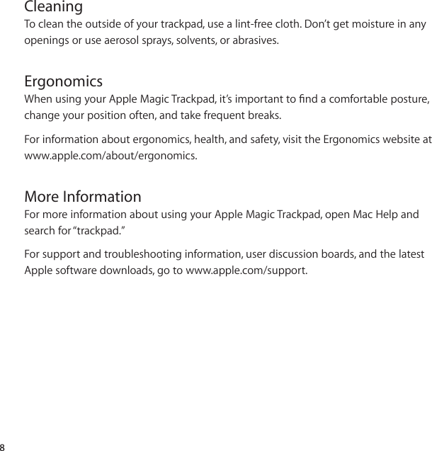 Page 8 of 12 - Apple Magic Trackpad User Manual UG