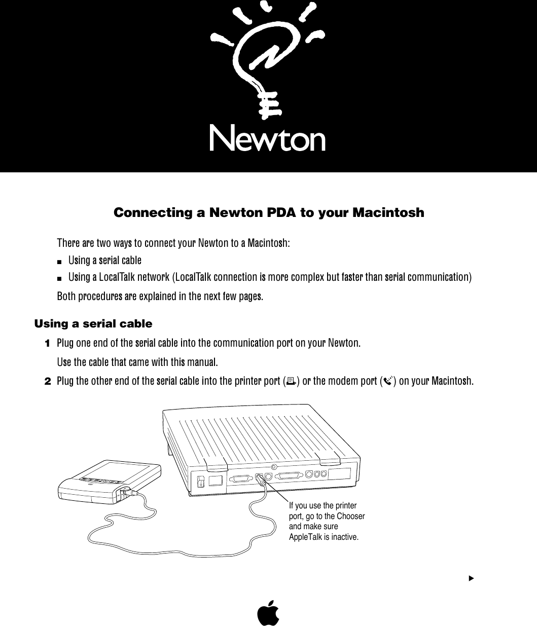 Page 1 of 2 - Apple Newton 0307372ACNCTNPDAMAC User Manual Message Pad-Connectinga PDAtoyour Macintosh