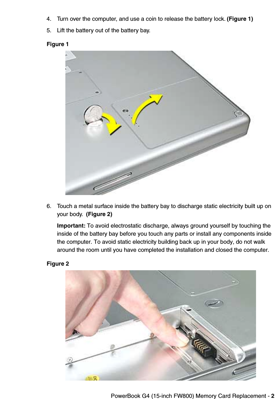 Page 2 of 9 - Apple PowerBook G4 (15-inch FW800) User Manual Power Book (15-inch, Fire Wire 800) - Memory Card Replacement Instructions Pbg4 15fw800 Mem