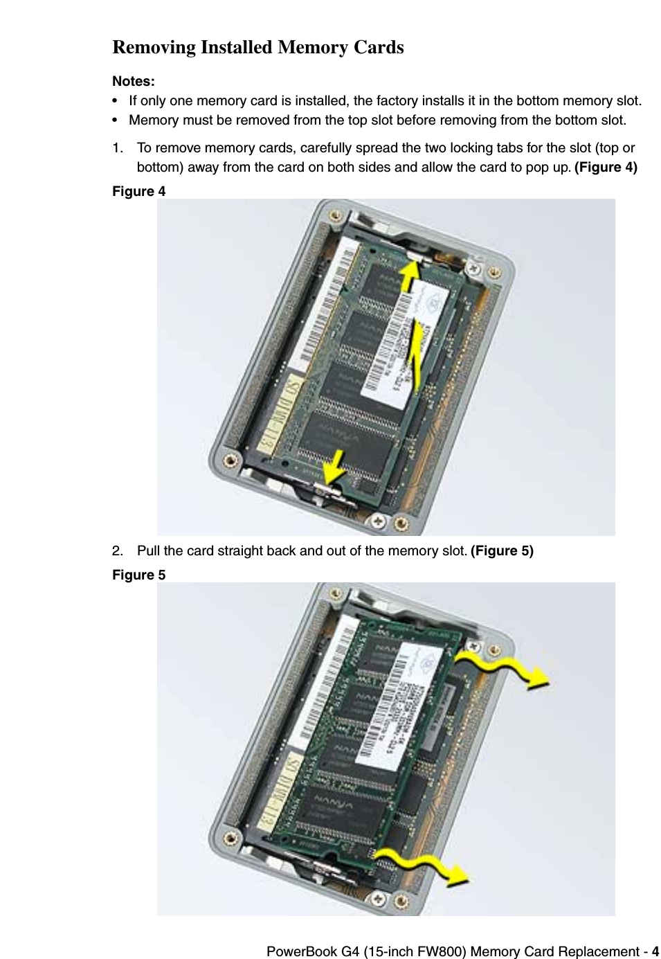 Page 4 of 9 - Apple PowerBook G4 (15-inch FW800) User Manual Power Book (15-inch, Fire Wire 800) - Memory Card Replacement Instructions Pbg4 15fw800 Mem