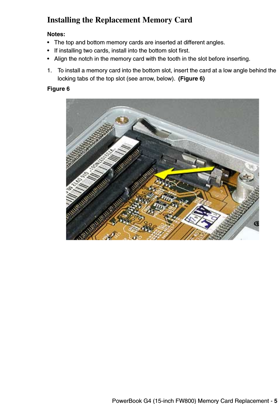 Page 5 of 9 - Apple PowerBook G4 (15-inch FW800) User Manual Power Book (15-inch, Fire Wire 800) - Memory Card Replacement Instructions Pbg4 15fw800 Mem