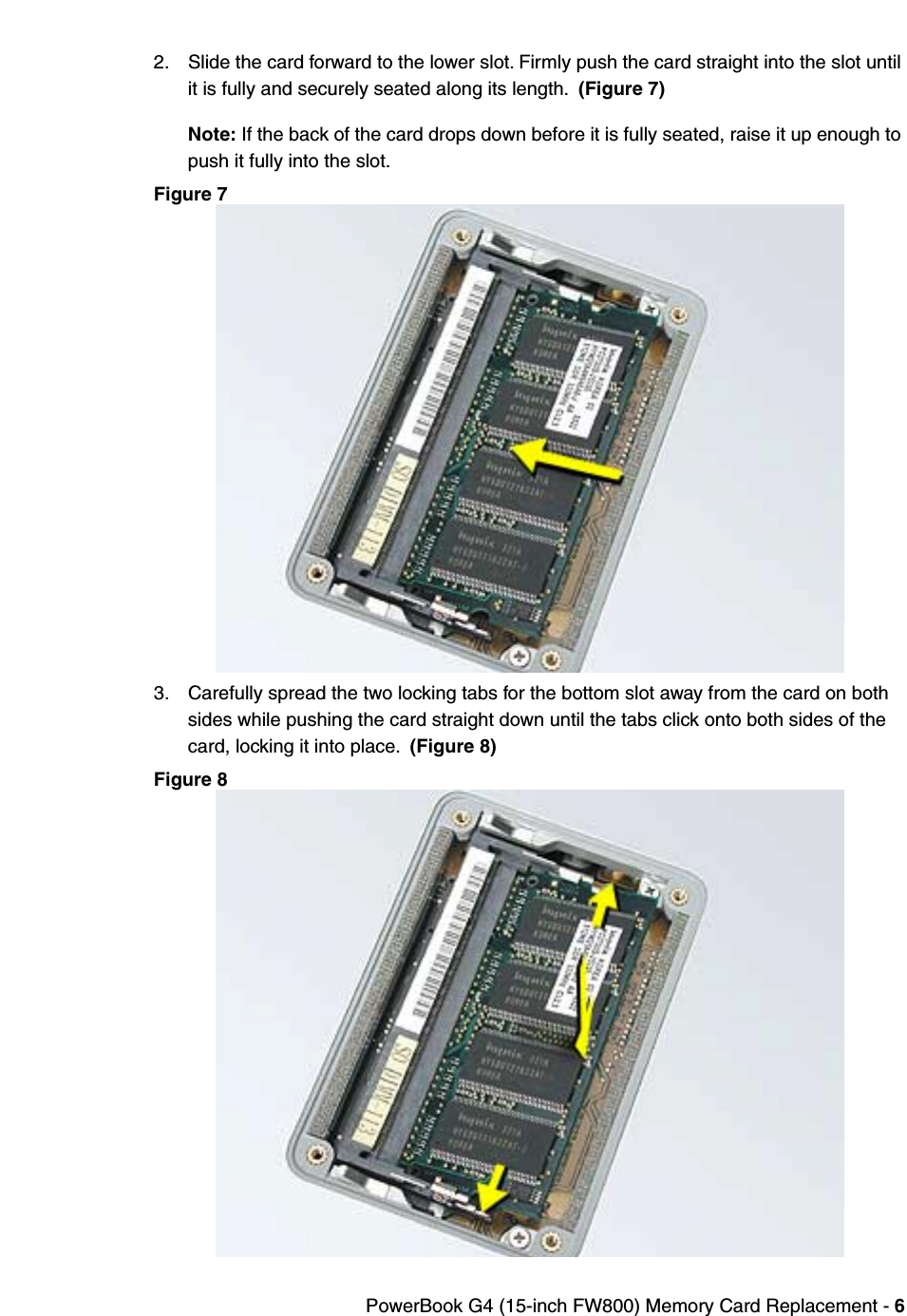 Page 6 of 9 - Apple PowerBook G4 (15-inch FW800) User Manual Power Book (15-inch, Fire Wire 800) - Memory Card Replacement Instructions Pbg4 15fw800 Mem