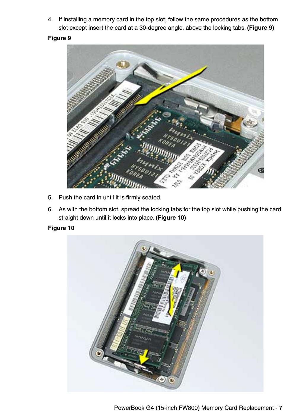 Page 7 of 9 - Apple PowerBook G4 (15-inch FW800) User Manual Power Book (15-inch, Fire Wire 800) - Memory Card Replacement Instructions Pbg4 15fw800 Mem